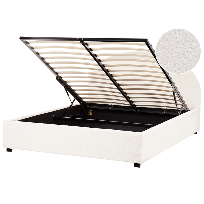 Beliani-VAUCLUSE-Bed met opbergruimte-Gebroken wit-160 x 200 cm-Bouclé