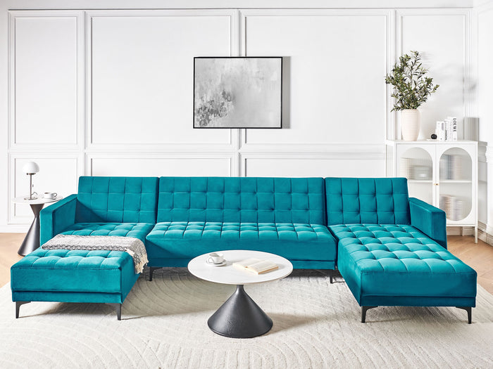 Beliani - ABERDEEN - U-vorm bank - Zeeblauw - Fluweel