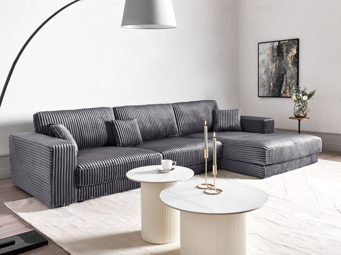 Beliani-LOFOTEN-Hoekbank 4-zits-Donkergrijs-Linkszijdig-Corduroy