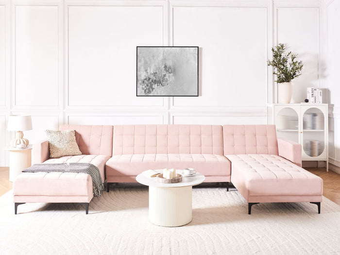 Beliani - ABERDEEN - U-vorm bank - Pastelroze - Fluweel