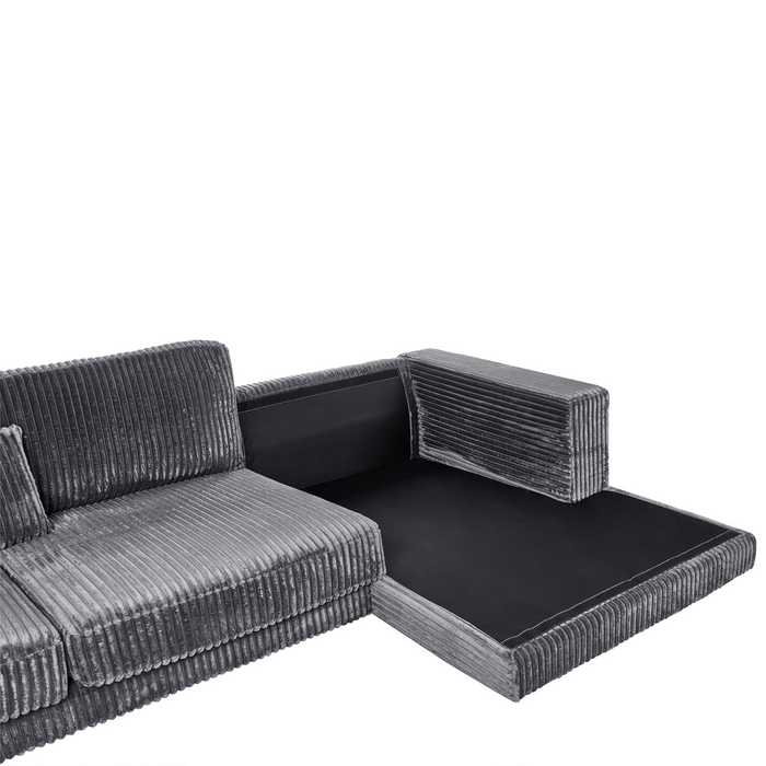 Beliani-LOFOTEN-Hoekbank 4-zits-Donkergrijs-Linkszijdig-Corduroy