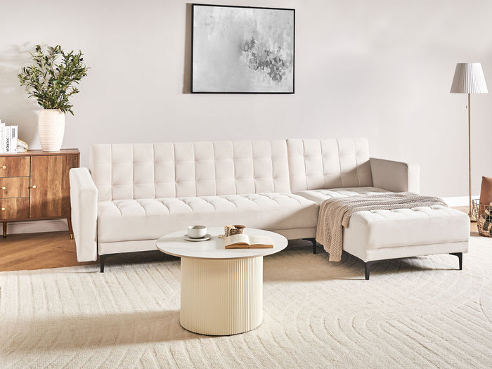 Beliani - ABERDEEN - Hoekbank - Lichtbeige - Linkszijdig - Fluweel