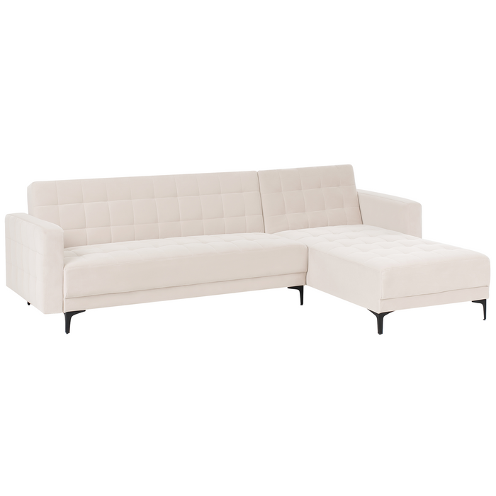 Beliani - ABERDEEN - Hoekbank - Lichtbeige - Linkszijdig - Fluweel