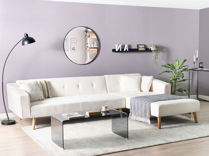 Beliani - VADSO - Hoekslaapbank - Gebroken wit - Linkszijdig - Bouclé