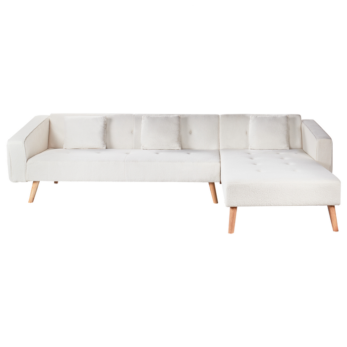 Beliani - VADSO - Hoekslaapbank - Gebroken wit - Linkszijdig - Bouclé