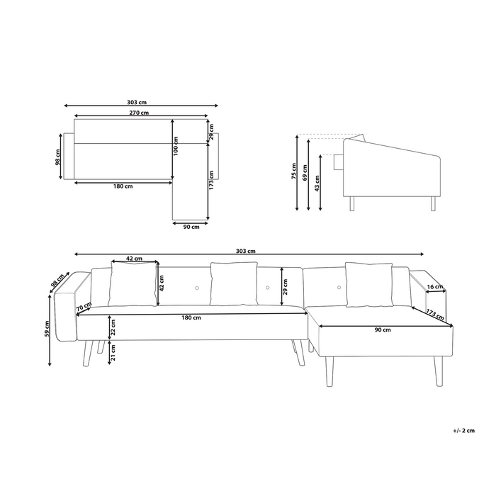 Beliani - VADSO - Hoekslaapbank - Gebroken wit - Linkszijdig - Bouclé