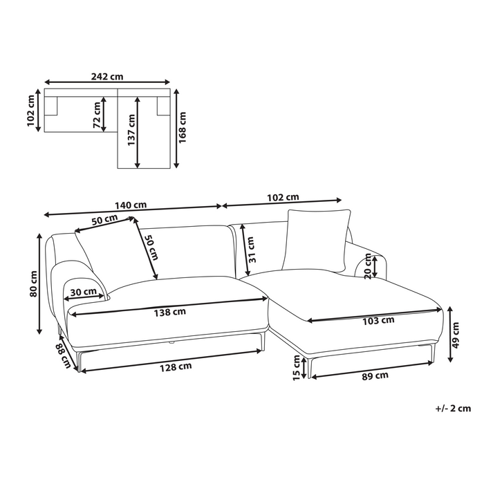 Beliani-STENUM-Hoekbank 3-zits-Lichtbruin-Linkszijdig-Corduroy