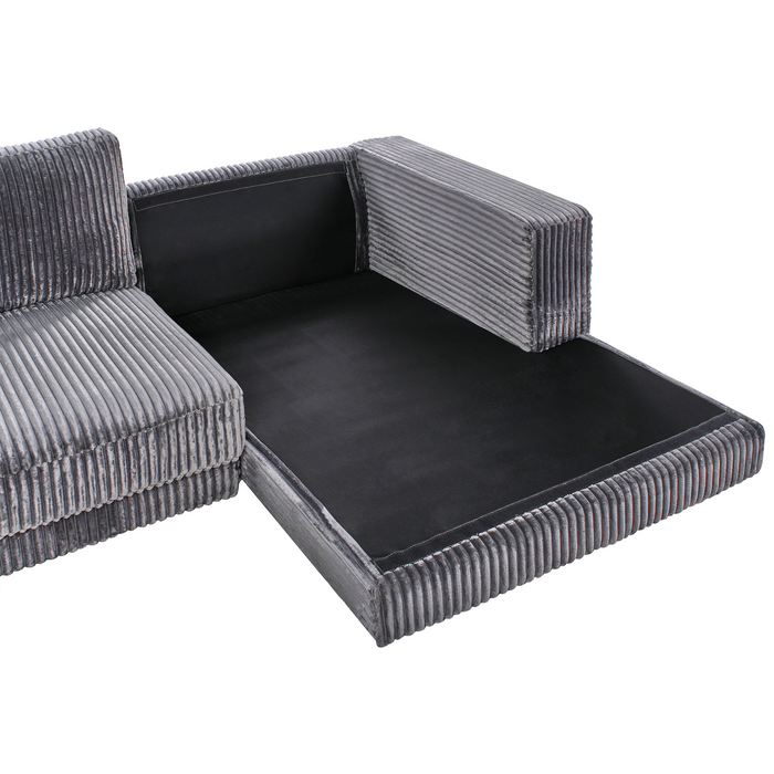 Beliani-LOFOTEN-Hoekbank 3-zits-Donkergrijs-Linkszijdig-Corduroy