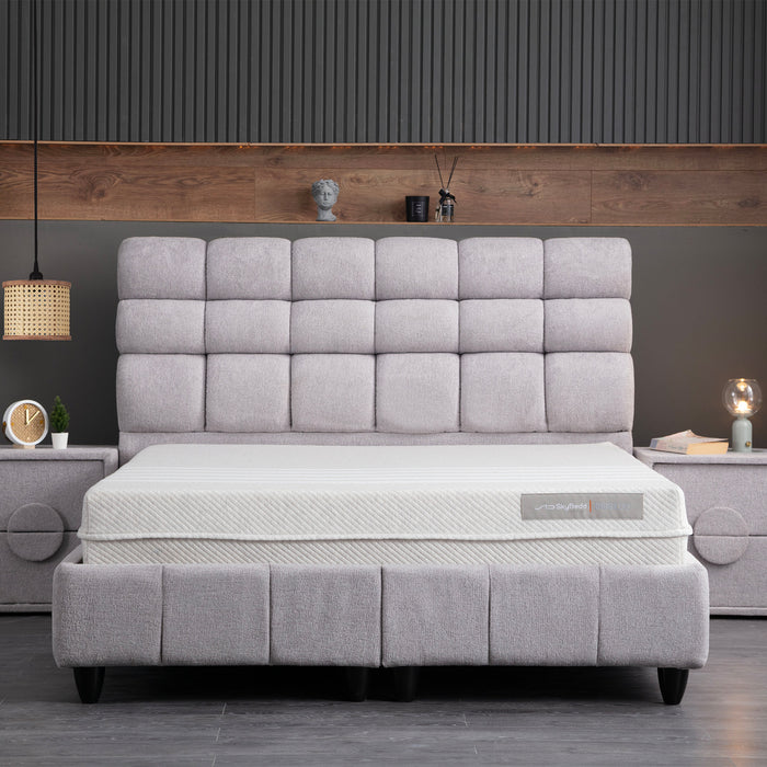 SKYBEDD ® Biobedd Boxspring met Opbergruimte en Matras en Matras