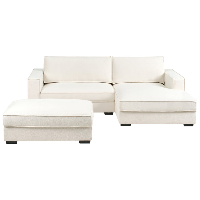Beliani-RENDERS-Hoekbank met ottomaan-Gebroken wit-Linkszijdig-Bouclé