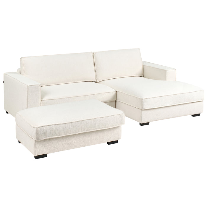 Beliani-RENDERS-Hoekbank met ottomaan-Gebroken wit-Linkszijdig-Bouclé