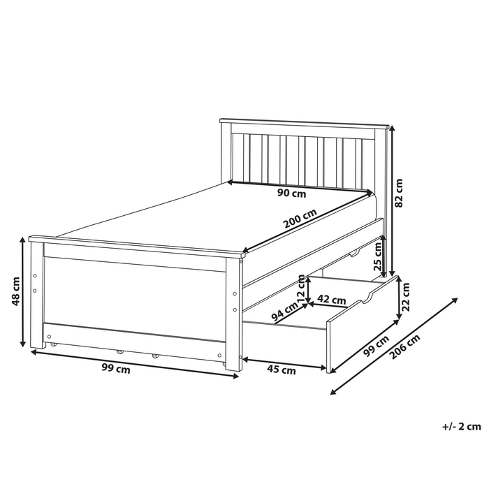 Beliani - OLENDON - Bed met 4 lades - Wit - 90 x 200 cm - Dennenhout