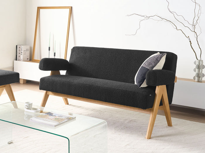 Beliani - TAMRE - Tweezitsbank - Zwart|Lichtbruin - Bouclé