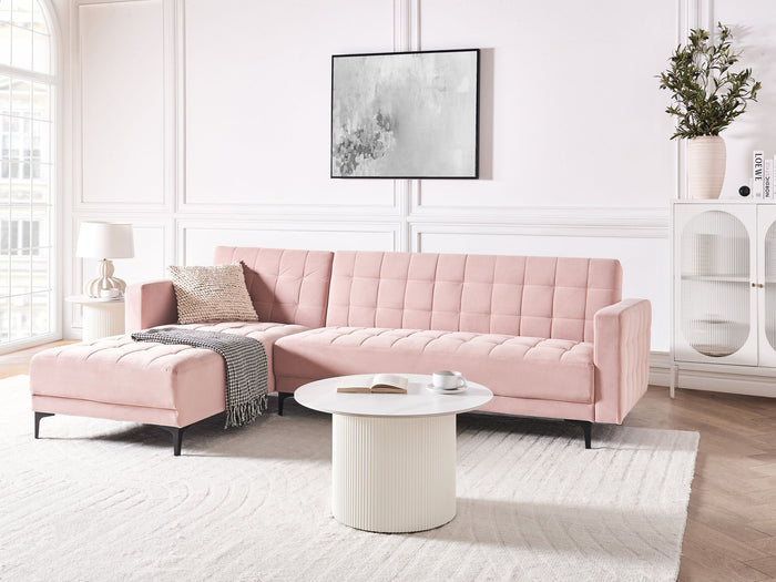 Beliani - ABERDEEN - Hoekbank - Pastelroze - Rechterzijde - Fluweel