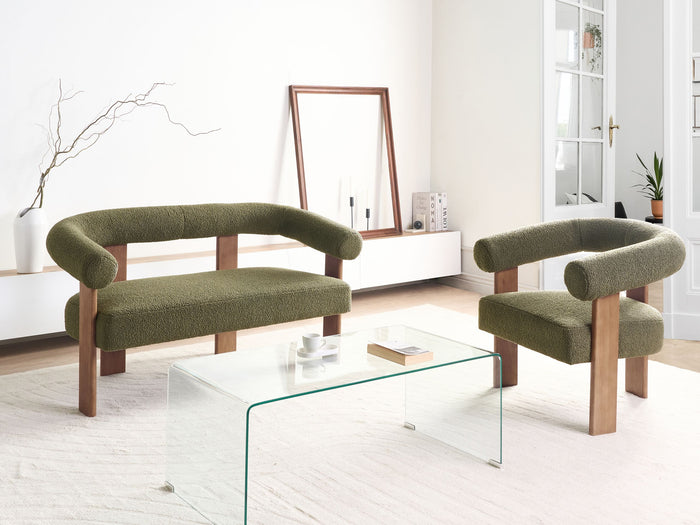 Beliani - ILBRO - Bankenset - Groen|Donkerbruin - Bouclé