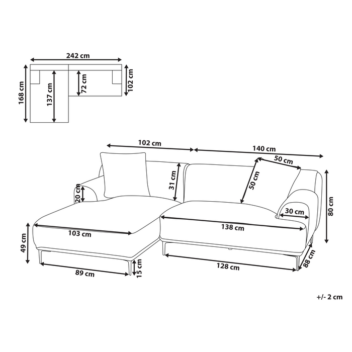 Beliani - STENUM - Hoekbank 3-zits - Wit - Rechtszijdig - Corduroy