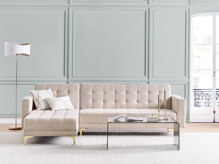 Beliani - ABERDEEN - Hoekslaapbank - Beige - Rechtszijdig - Polyester