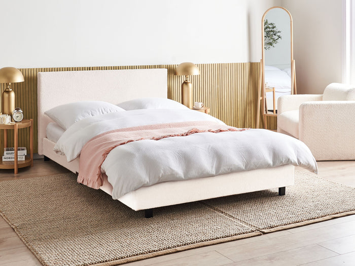 Beliani - ALBI - Tweepersoonsbed - Off-white - 140 x 200 cm - Bouclé