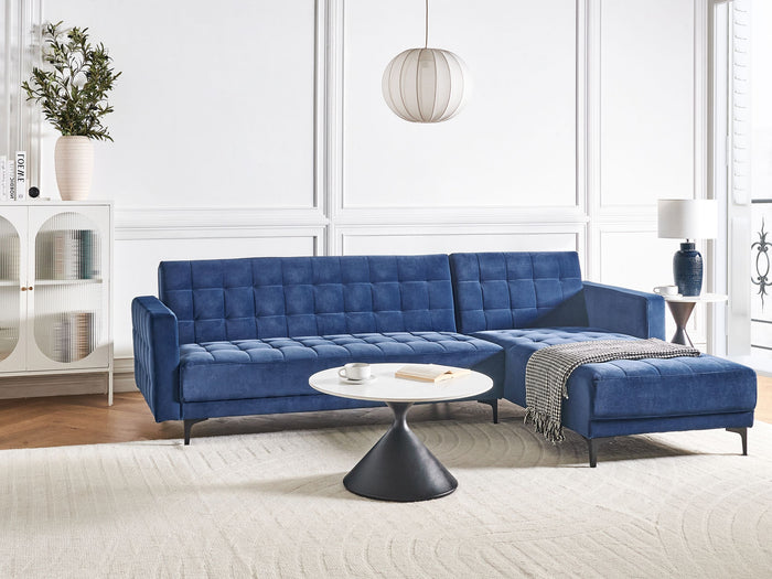 Beliani - ABERDEEN - Hoekbank - Blauw - Linkszijdig - Fluweel