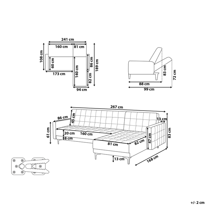 Beliani - ABERDEEN - Hoekbank - Blauw - Linkszijdig - Fluweel