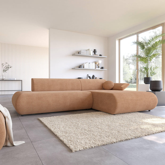 by fonQ Wisp Hoekbank met Chaise Longue Rechts met Slaapfunctie - Chenille - Terra