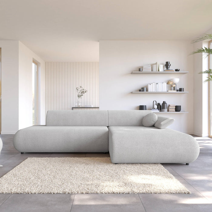 by fonQ Wisp Hoekbank met Chaise Longue Rechts met Slaapfunctie - Chenille - Grijs