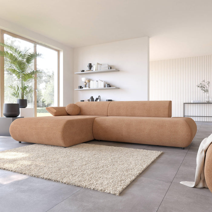 by fonQ Wisp Hoekbank met Chaise Longue Links met Slaapfunctie - Chenille - Terra