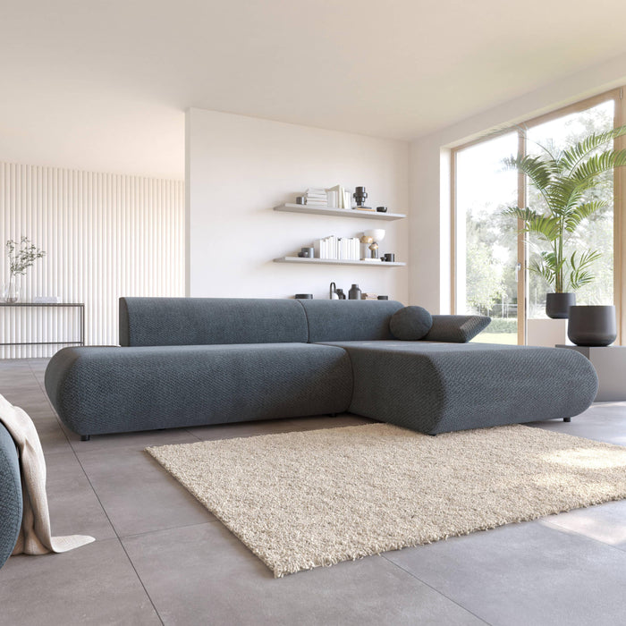 by fonQ Wisp Hoekbank met Chaise Longue Rechts met Slaapfunctie - Chenille - Marineblauw