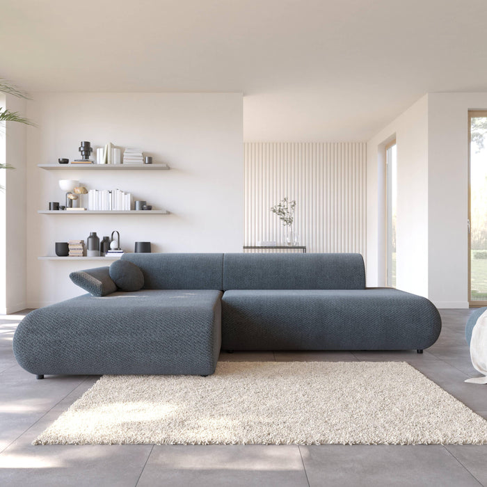 by fonQ Wisp Hoekbank met Chaise Longue Links met Slaapfunctie - Chenille - Marineblauw