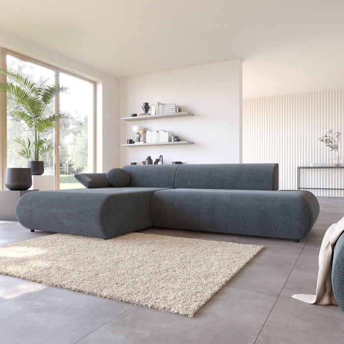 by fonQ Wisp Hoekbank met Chaise Longue Links met Slaapfunctie - Chenille - Marineblauw