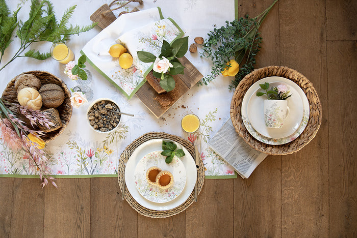 Clayre & Eef Tafelkleed 100x100 cm Wit Katoen Bloemen