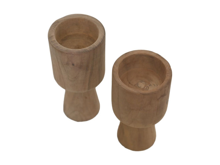 Ronde kaarsenhouder set van 2 - ø8x8x15|ø8x8x17 - Naturel - Teak