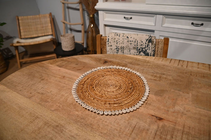 Placemat rond set van 6 - ø30 - Naturel - Bananenblad|schelp
