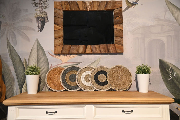 Placemat rond set van 6 - ø30 - Naturel - Bananenblad|schelp