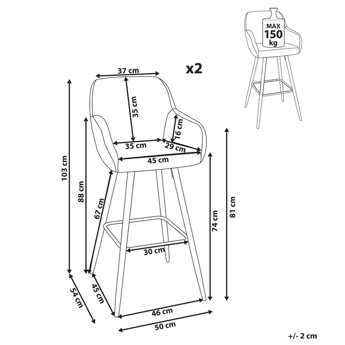 Beliani - CASMALIA - Barkruk set van 2 - Gebroken wit - Off-white