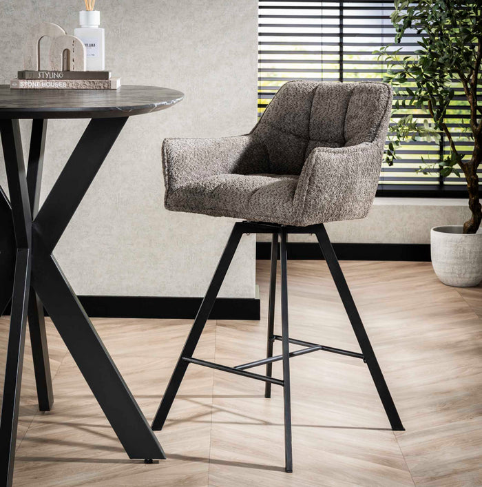 AnLi Style Barstoel raster draaibaar - Bouclé taupe - set van 2