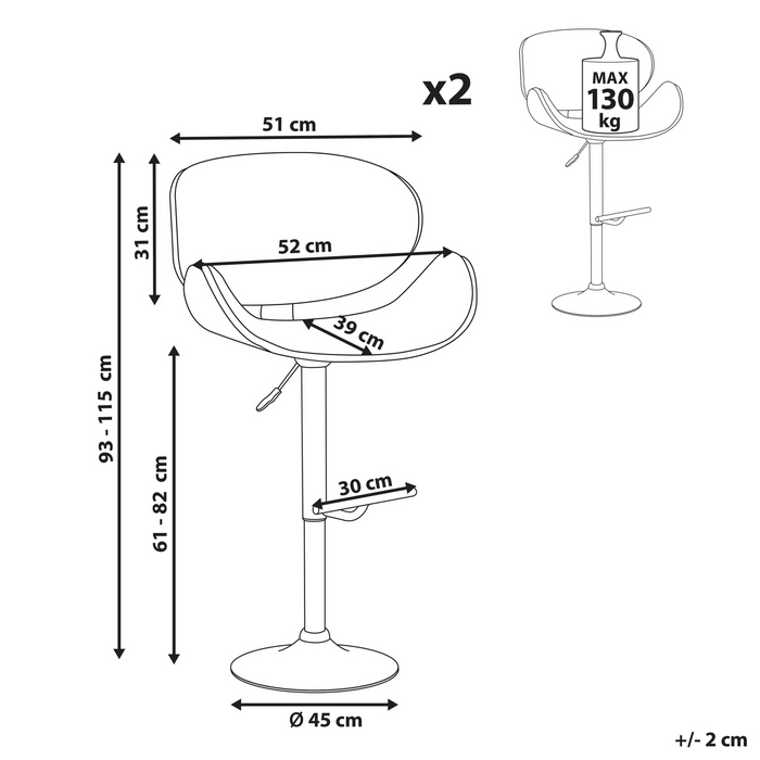 Beliani - ROTTERDAM II - Barkruk verstelbaar - Zwart - Kunstleer