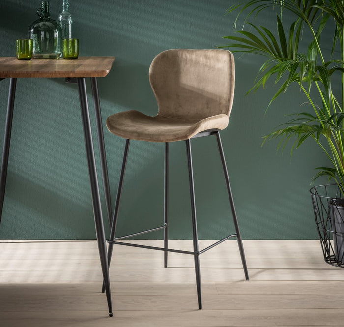 AnLi Style Barstoel velvet ronde buis - Velours champagne - set van 4