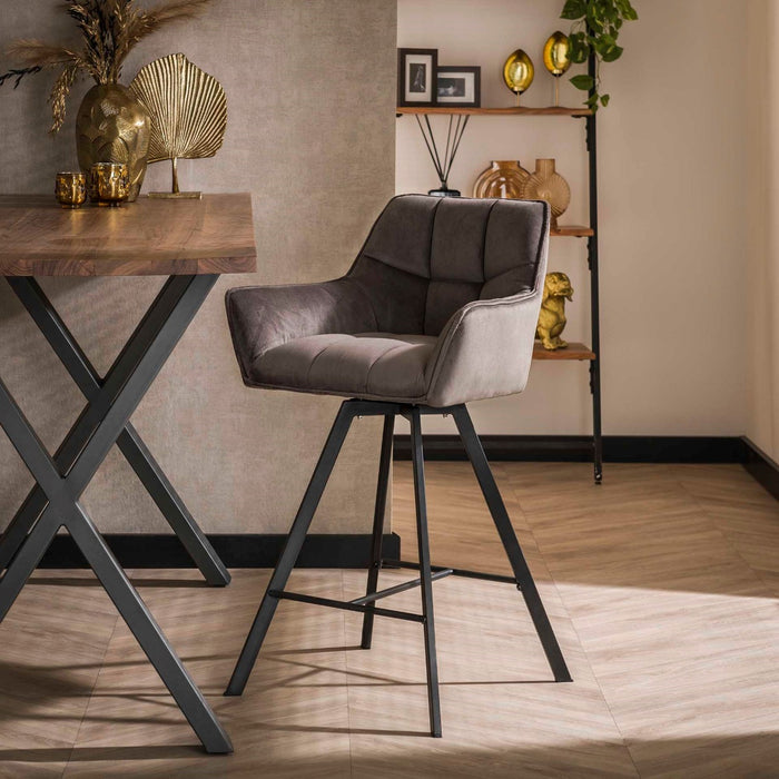 AnLi Style Barstoel raster draaibaar - Antraciet velours - set van 2