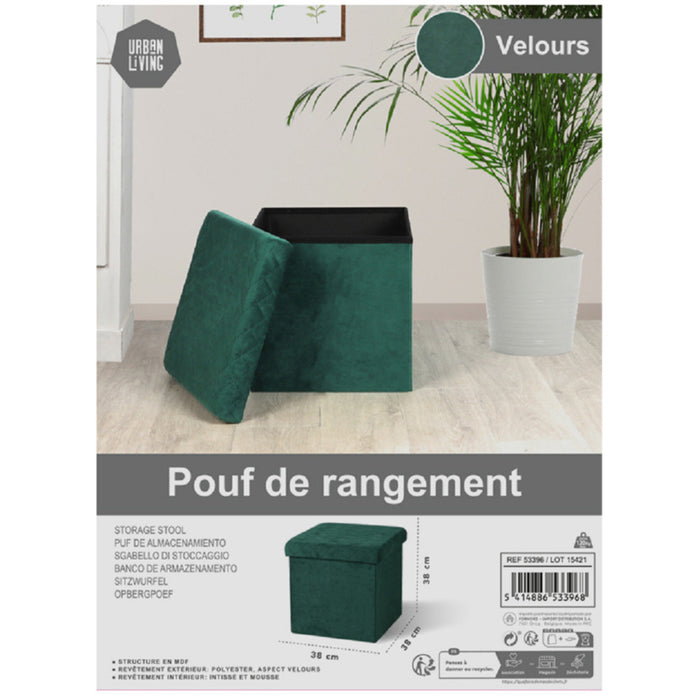 Urban Living poef|hocker|opbergbox - velvet donkergroen - mdf - 38 x 3