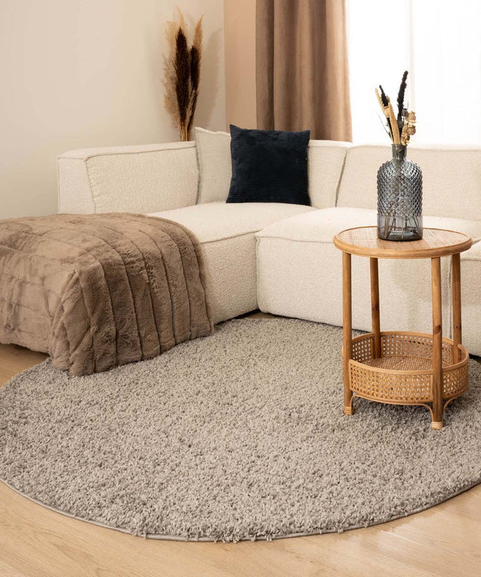 Tapeso Hoogpolig vloerkleed shaggy Trend effen rond - lichtgrijs - 240