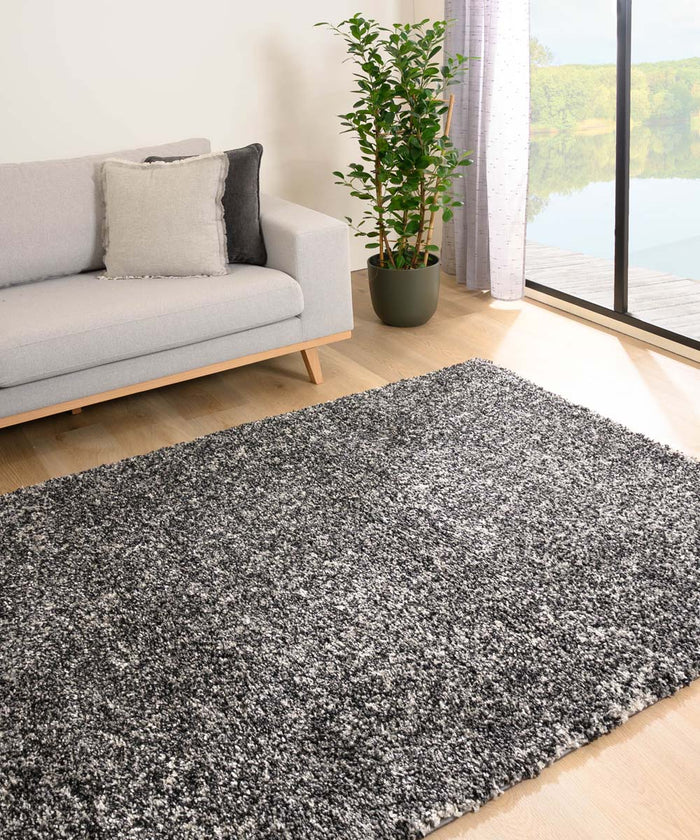 Tapeso Hoogpolig vloerkleed gemêleerd- Blend zwart|grijs - 60x110 cm