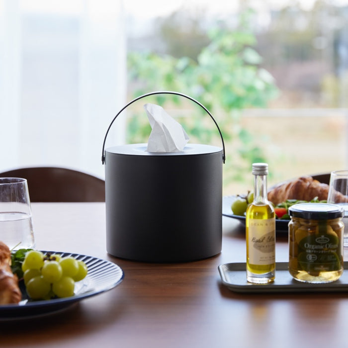 Yamazaki Tissuebox Rond met Handvat - Tower - Zwart