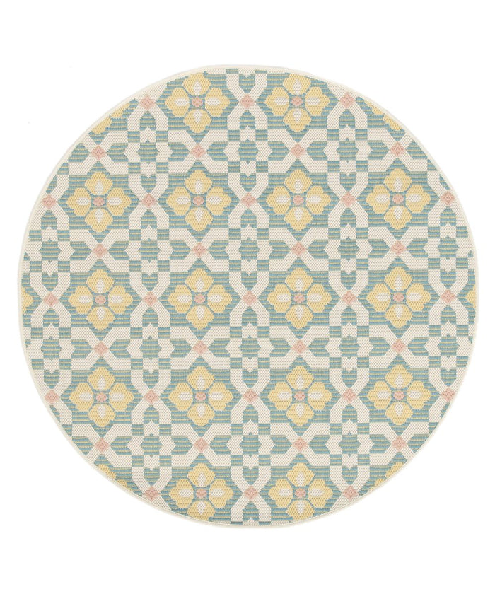 Tapeso Rond buitenkleed - Bubbly Tulip turquoise|geel - 120 cm