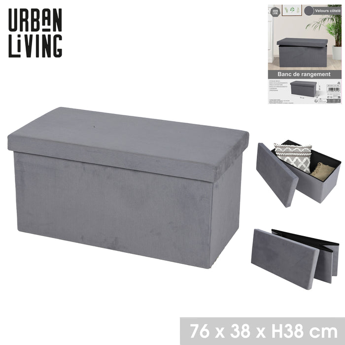 Urban Living poef|hocker|opbergbox - grijs - mdf - 76 x 38 x 38 cm