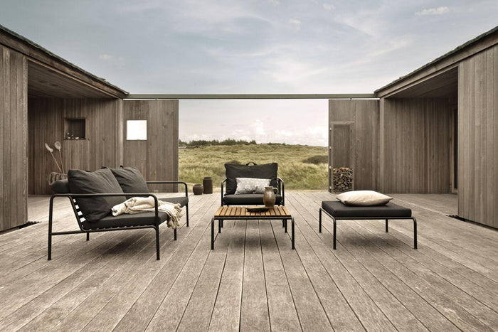 Avon Ottoman voetenbank frame zwart stof leaf