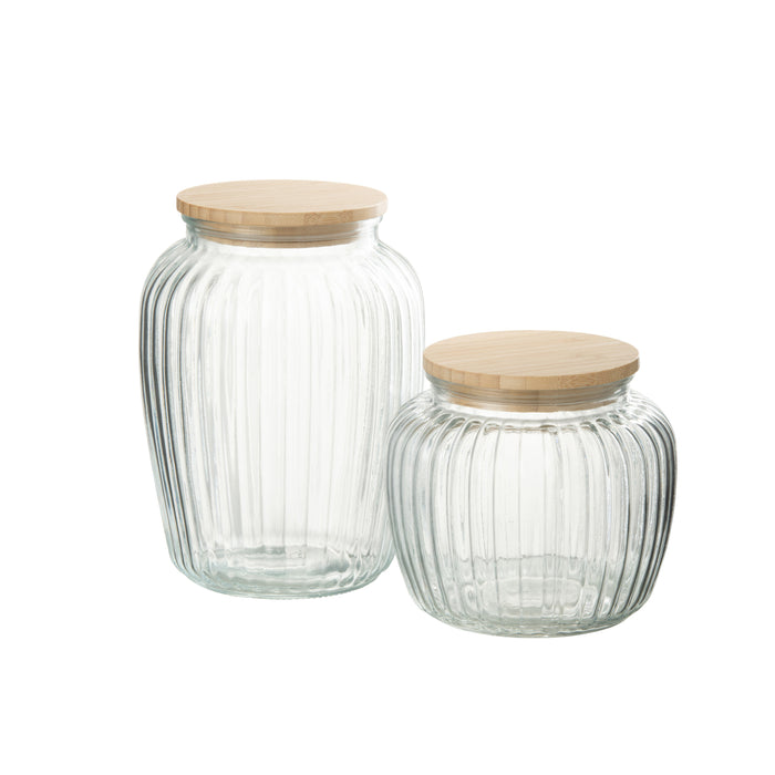 J-Line voorraadpot Louis - glas|bamboe - transparant|naturel - large