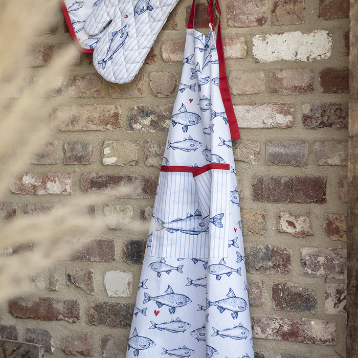 Clayre & Eef Theedoek 50x70 cm Wit Blauw Katoen Vissen