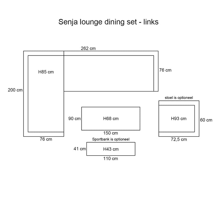 Sergio lounge-diningset - 3-delig - links - carbon black - desert sand