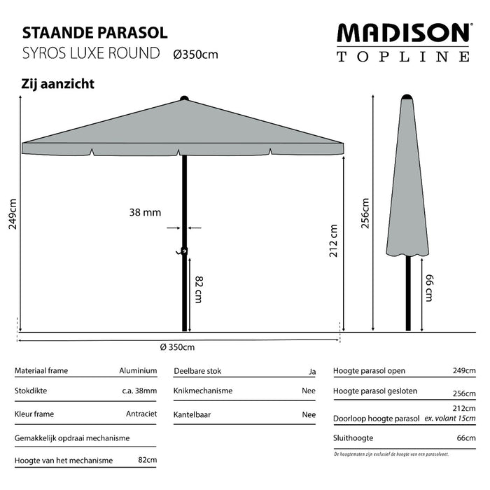 Madison stokparasol Syros luxe grey 350 cm.